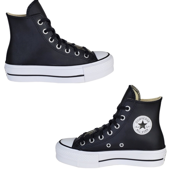 New Converse chuck taylor lift black leather lace up platform high top sneakers - Picture 7 of 16